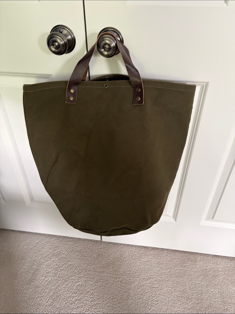 Carly Jean Los Angeles Olive Canvas Tote with Brown Leather Handles - Picture 1 of 7